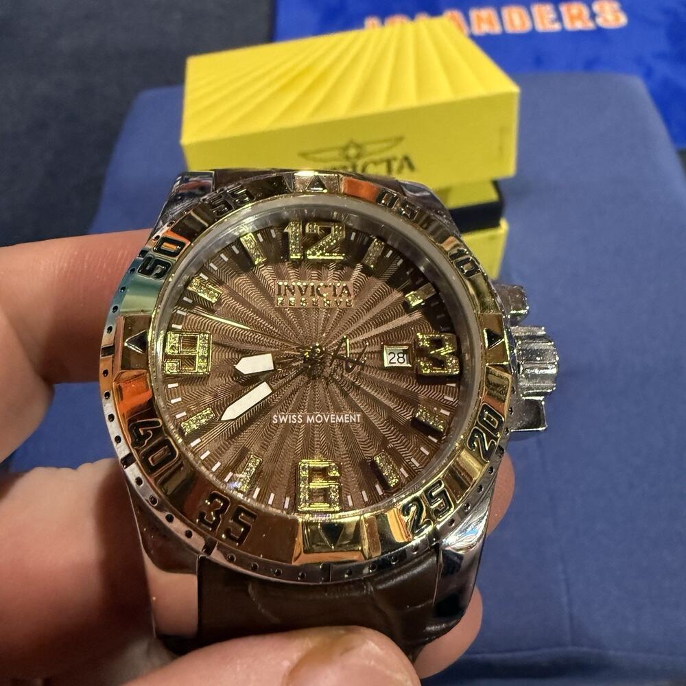 Mens Invicta Reserve 50mm Leather Reserve Excursion Diamond Watch 42628